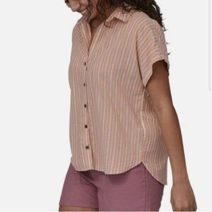 Patagonia Peach and White Striped Button-Down Shirt